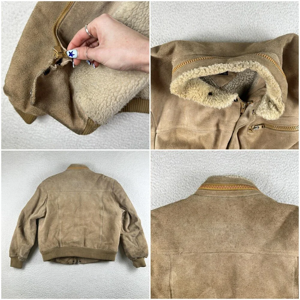 Vintage Montgomery Ward Leather Jacket Mens 42 Sherpa Lined Hooded Bomber 80s